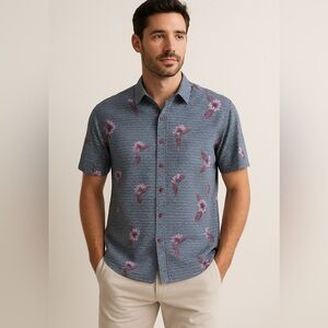 Tori Richard Men’s Blue Floral Aloha Hawaiian Shirt Size S